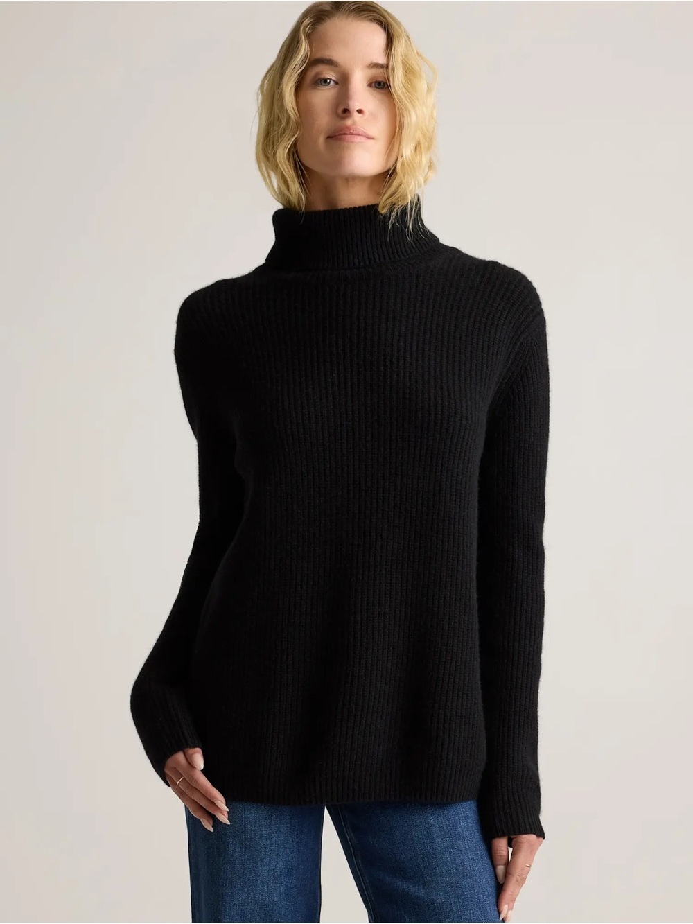 Quince Mongolian Cashmere Fisherman Turtleneck Sweater - Picture 2 of 9